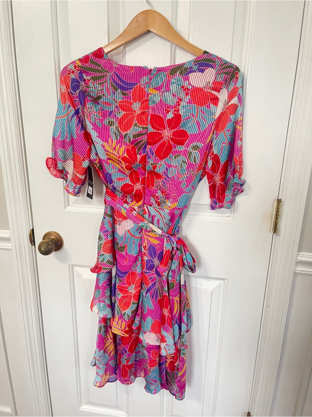 Tahari ASL Size 6 Tiered Tropical Dress Hot Pink Fuchsia Resortwear NWT - Picture 2 of 10